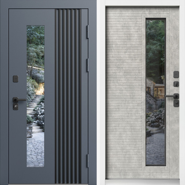 Входная дверь Termo-Door Фортис Ral 7024 Со Стеклопакетом - White бетон светлый