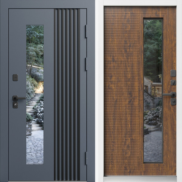 Входная дверь Termo-Door Фортис Ral 7024 Со Стеклопакетом - White дуб