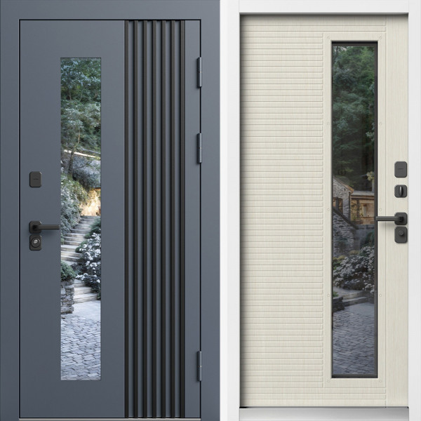 Входная дверь Termo-Door Фортис Ral 7024 Со Стеклопакетом - White лиственница