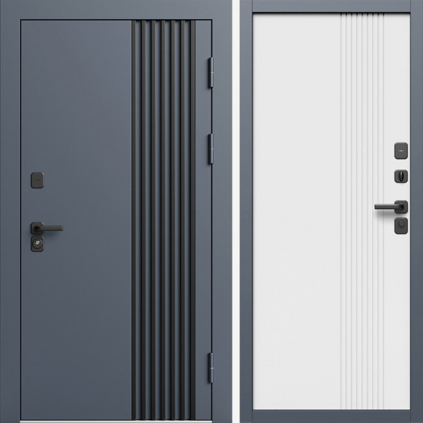 Входная дверь Termo-Door Фортис Ral 7024 - Страйп Белый Софт