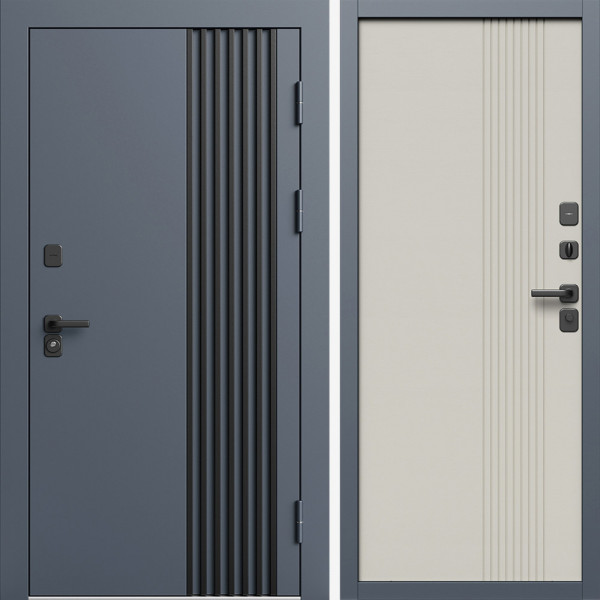 Входная дверь Termo-Door Фортис Ral 7024 - Страйп Слоновая Кость