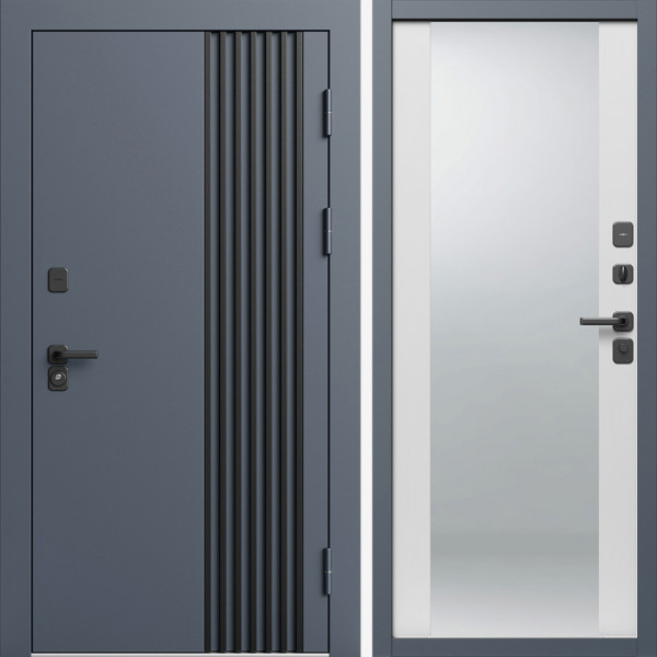Входная дверь Termo-Door Фортис Ral 7024 - Зеркало белый софт