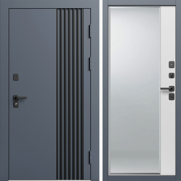 Входная дверь Termo-Door Фортис Ral 7024 - Зеркало Фацет Белый софт