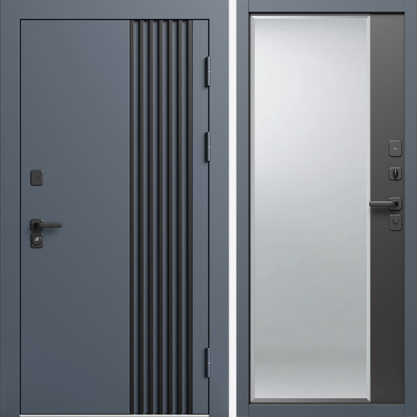 Входная дверь Termo-Door Фортис Ral 7024 - Зеркало Фацет Черный кварц+тонировка серая