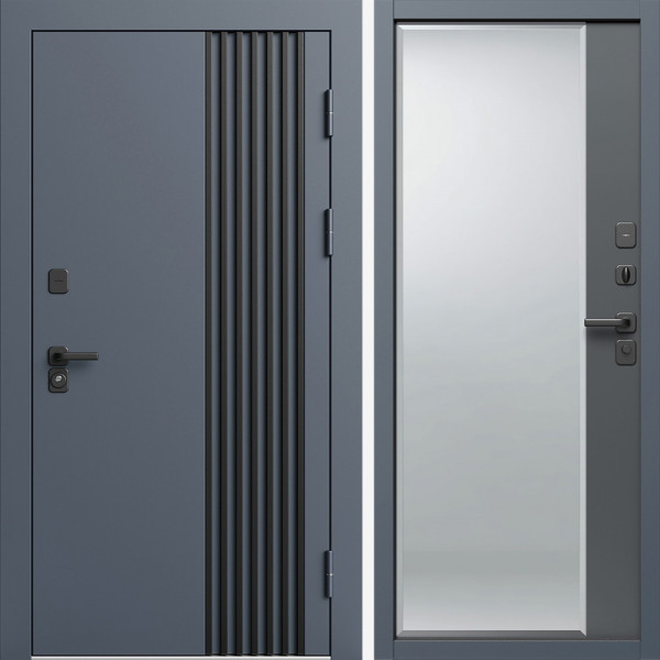Входная дверь Termo-Door Фортис Ral 7024 - Зеркало Фацет Grey софт