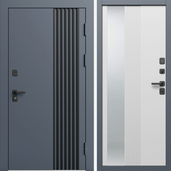Входная дверь Termo-Door Фортис Ral 7024 - Зеркало Люмис Белый Софт