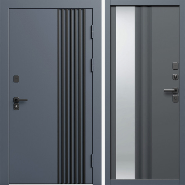 Входная дверь Termo-Door Фортис Ral 7024 - Зеркало Люмис Грей Софт