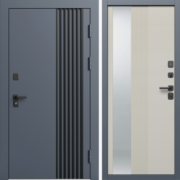Входная дверь Termo-Door Фортис Ral 7024 - Зеркало Люмис Соновая Кость