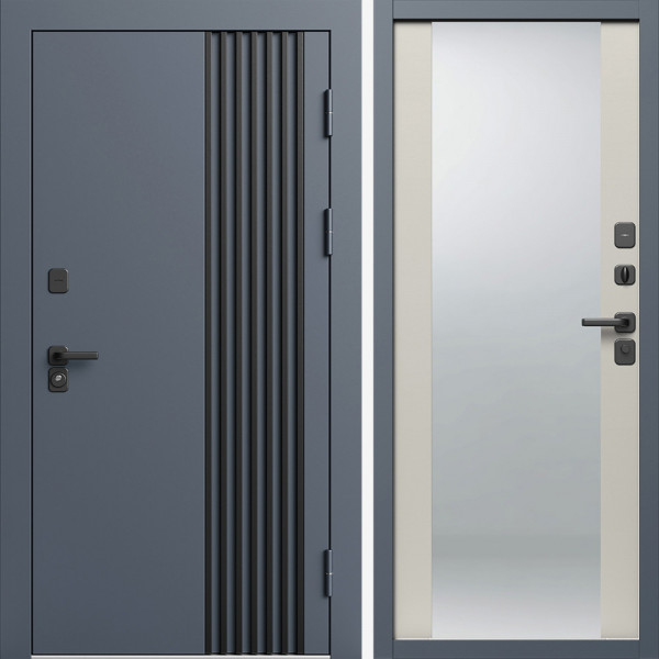 Входная дверь Termo-Door Фортис Ral 7024 - Зеркало Слоновая кость