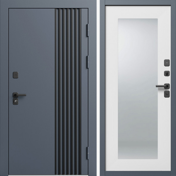 Входная дверь Termo-Door Фортис Ral 7024 - Зеркало Триумф Белый софт