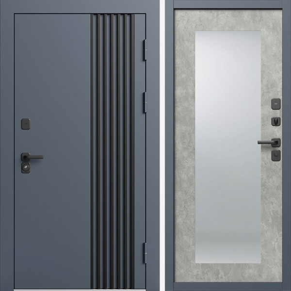 Входная дверь Termo-Door Фортис Ral 7024 - Зеркало Триумф бетон светлый