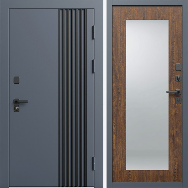 Входная дверь Termo-Door Фортис Ral 7024 - Зеркало Триумф дуб