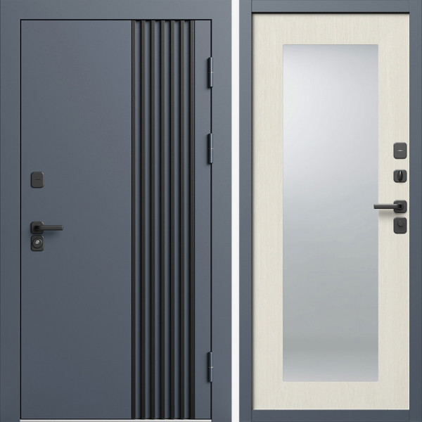 Входная дверь Termo-Door Фортис Ral 7024 - Зеркало Триумф лиственница