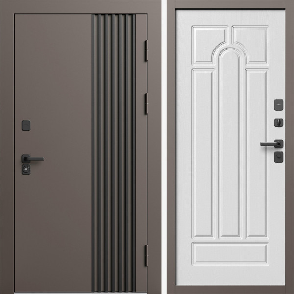 Входная дверь Termo-Door Фортис Ral 8019 - Арка белое дерево