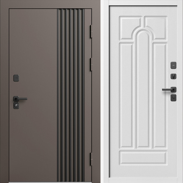 Входная дверь Termo-Door Фортис Ral 8019 - Белый Короб Изнутри Арка белое дерево