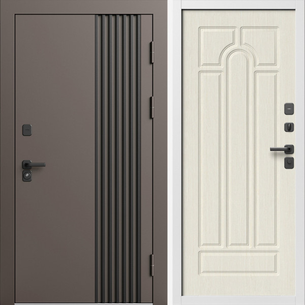 Входная дверь Termo-Door Фортис Ral 8019 - Белый Короб Изнутри Арка лиственница