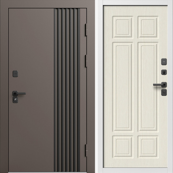 Входная дверь Termo-Door Фортис Ral 8019 - Белый Короб Изнутри Без серии Лиственница премиум