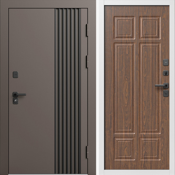 Входная дверь Termo-Door Фортис Ral 8019 - Белый Короб Изнутри Без серии Орех премиум