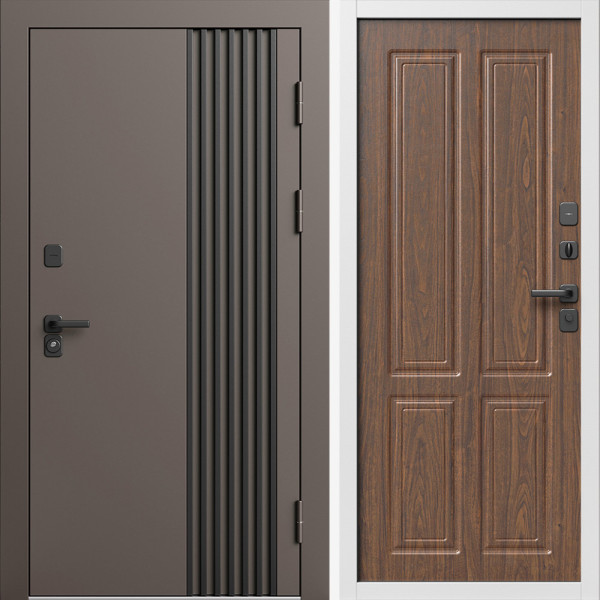 Входная дверь Termo-Door Фортис Ral 8019 - Белый Короб Изнутри Без серии Орех стандарт