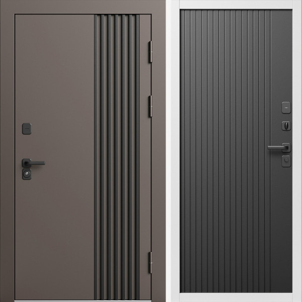 Входная дверь Termo-Door Фортис Ral 8019 - Белый Короб Изнутри Флэт Черный кварц