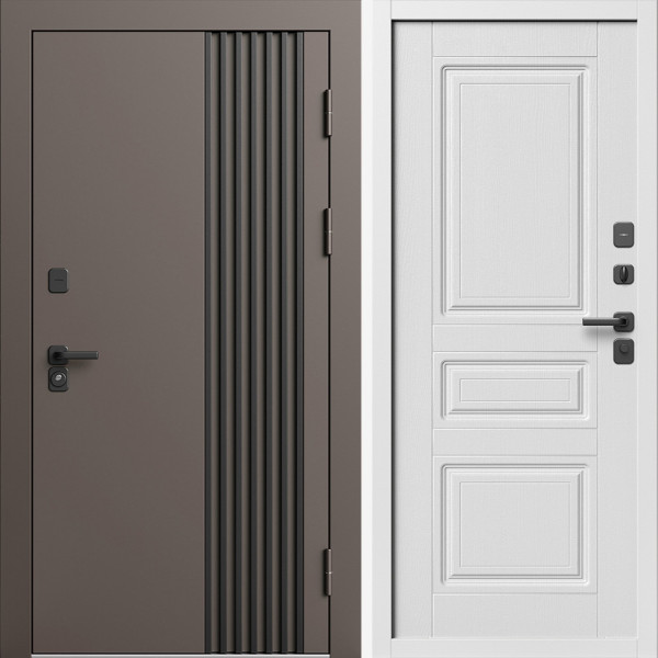 Входная дверь Termo-Door Фортис Ral 8019 - Белый Короб Изнутри Классика белое дерево