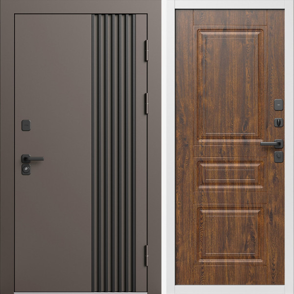 Входная дверь Termo-Door Фортис Ral 8019 - Белый Короб Изнутри Классика дуб