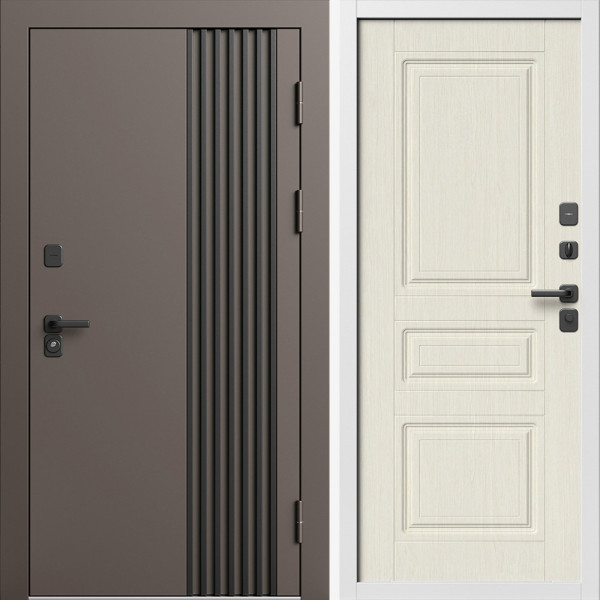 Входная дверь Termo-Door Фортис Ral 8019 - Белый Короб Изнутри Классика лиственница