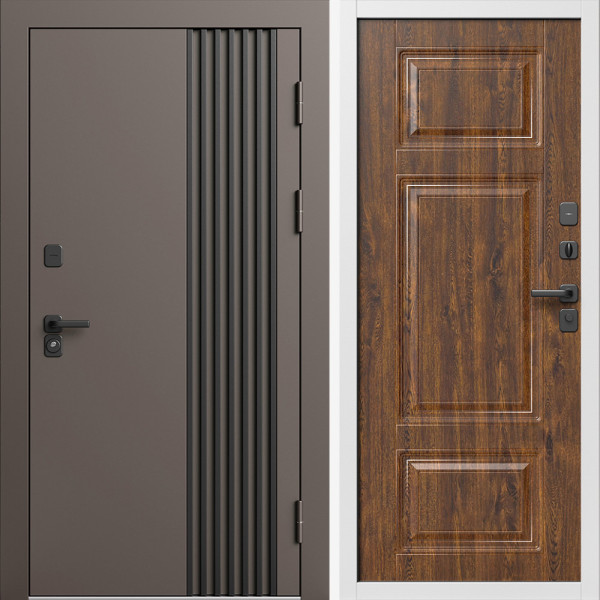 Входная дверь Termo-Door Фортис Ral 8019 - Белый Короб Изнутри Лион Дуб