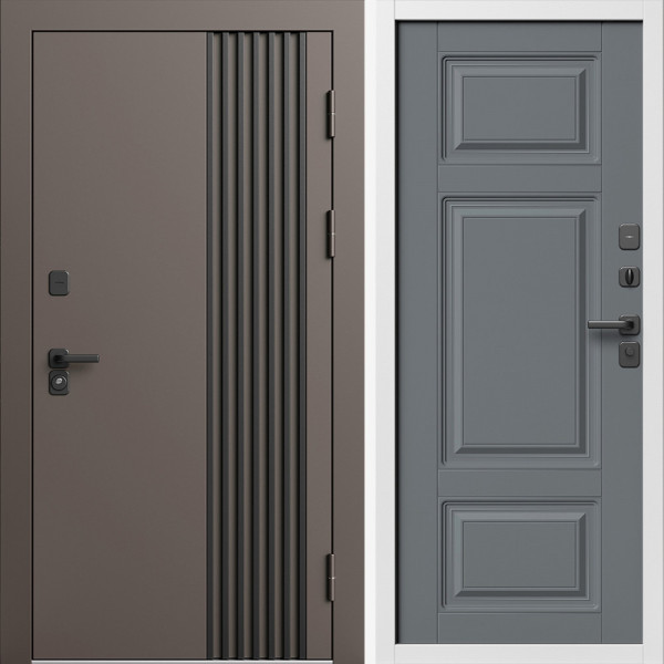 Входная дверь Termo-Door Фортис Ral 8019 - Белый Короб Изнутри Лион Grey софт