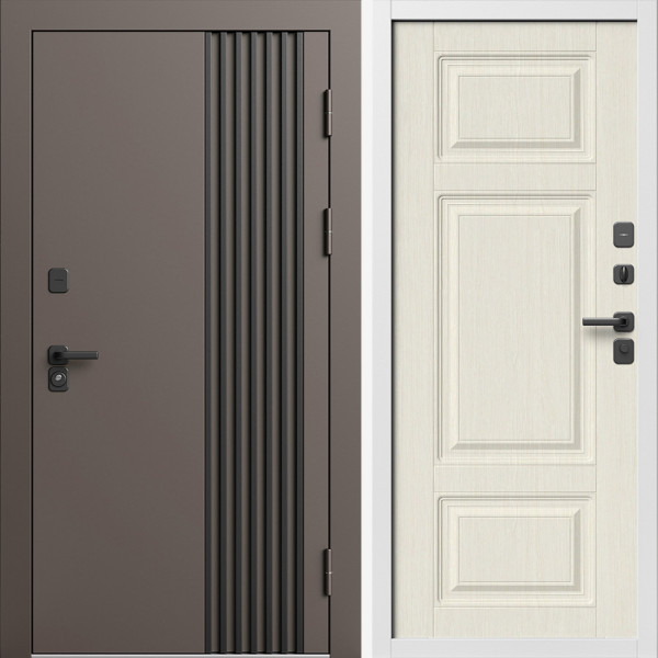 Входная дверь Termo-Door Фортис Ral 8019 - Белый Короб Изнутри Лион Лиственница