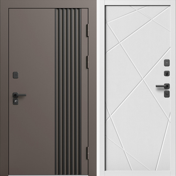 Входная дверь Termo-Door Фортис Ral 8019 - Белый Короб Изнутри Лучи белый