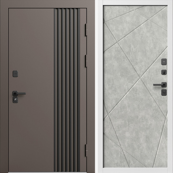 Входная дверь Termo-Door Фортис Ral 8019 - Белый Короб Изнутри Лучи бетон светлый