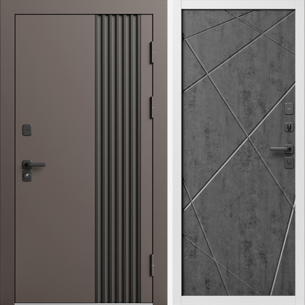 Входная дверь Termo-Door Фортис Ral 8019 - Белый Короб Изнутри Лучи бетон темный