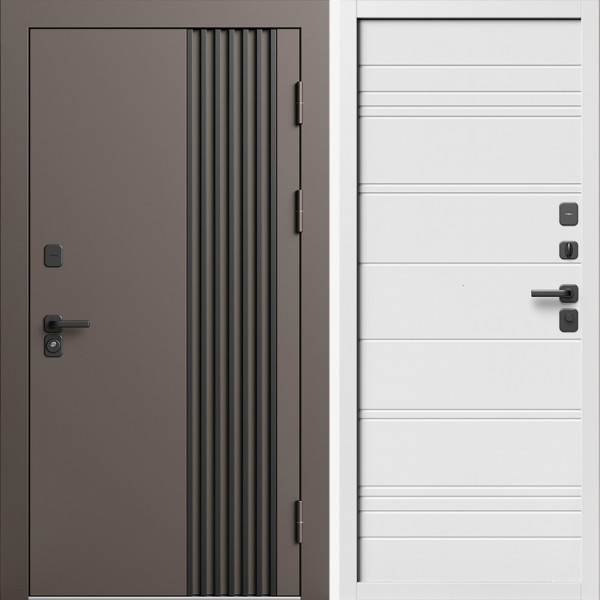 Входная дверь Termo-Door Фортис Ral 8019 - Белый Короб Изнутри Лучи White line