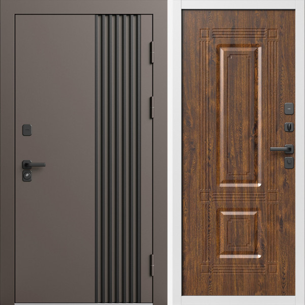 Входная дверь Termo-Door Фортис Ral 8019 - Белый Короб Изнутри Мадрид Дуб