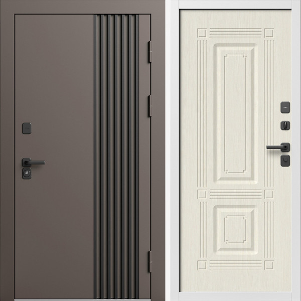 Входная дверь Termo-Door Фортис Ral 8019 - Белый Короб Изнутри Мадрид Лиственница