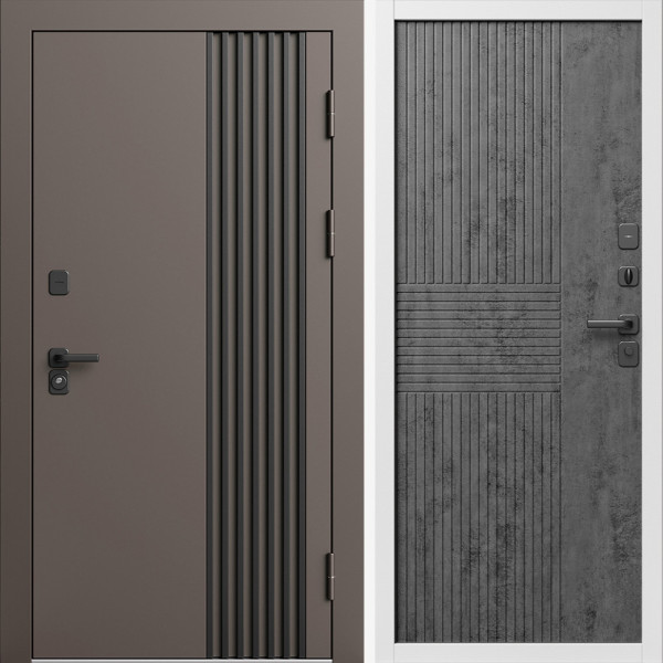 Входная дверь Termo-Door Фортис Ral 8019 - Белый Короб Изнутри Мастино Бетон темный