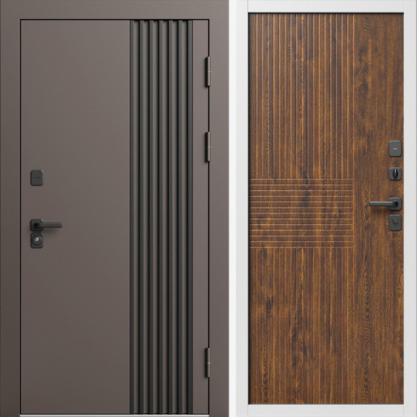 Входная дверь Termo-Door Фортис Ral 8019 - Белый Короб Изнутри Мастино Дуб