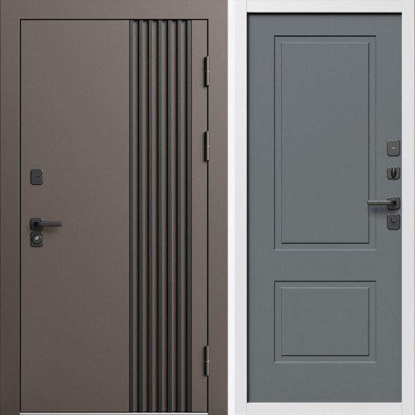 Входная дверь Termo-Door Фортис Ral 8019 - Белый Короб Изнутри Нео Классика Грей Софт