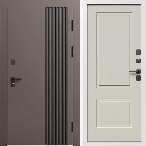 Входная дверь Termo-Door Фортис Ral 8019 - Белый Короб Изнутри Нео Классика Слоновая Кость