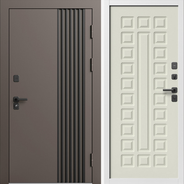 Входная дверь Termo-Door Фортис Ral 8019 - Белый Короб Изнутри Престиж бежевый матовый