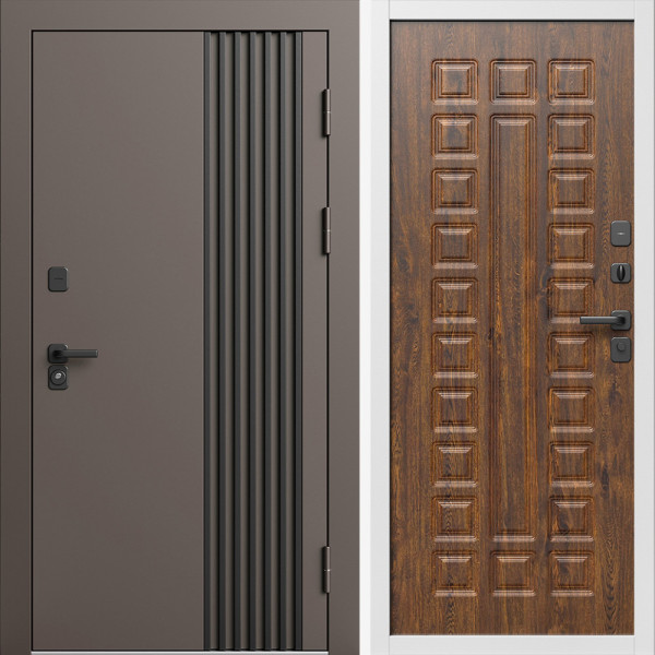 Входная дверь Termo-Door Фортис Ral 8019 - Белый Короб Изнутри Престиж дуб