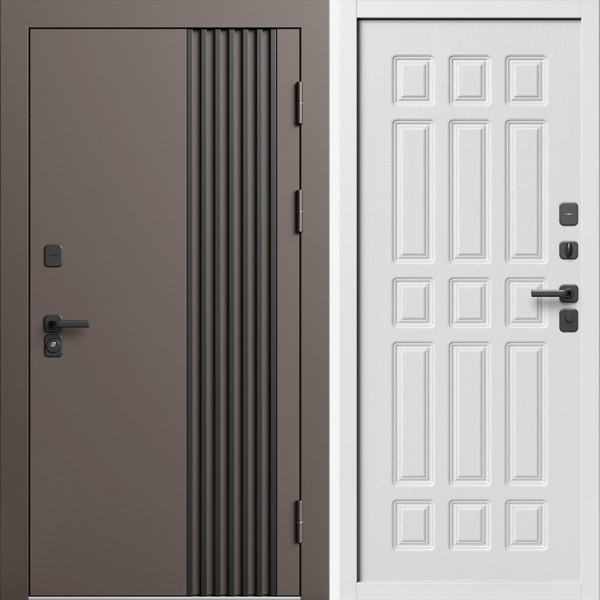 Входная дверь Termo-Door Фортис Ral 8019 - Белый Короб Изнутри Спарта белое дерево