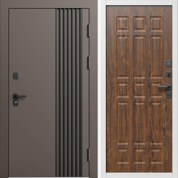 Входная дверь Termo-Door Фортис Ral 8019 - Белый Короб Изнутри Спарта дуб