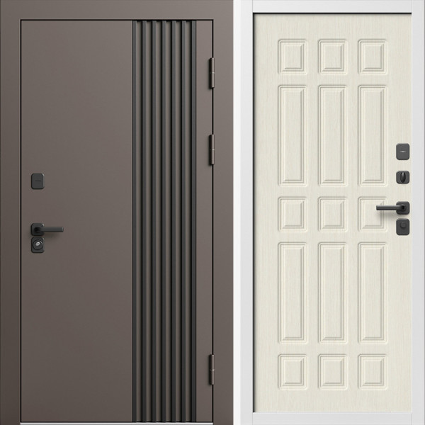 Входная дверь Termo-Door Фортис Ral 8019 - Белый Короб Изнутри Спарта лиственница