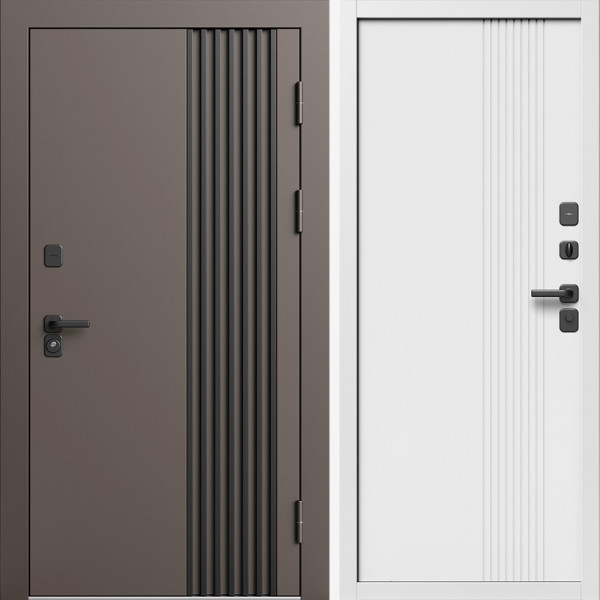 Входная дверь Termo-Door Фортис Ral 8019 - Белый Короб Изнутри Страйп Белый Софт