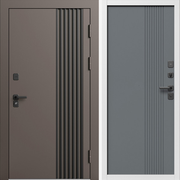 Входная дверь Termo-Door Фортис Ral 8019 - Белый Короб Изнутри Страйп Грей Софт