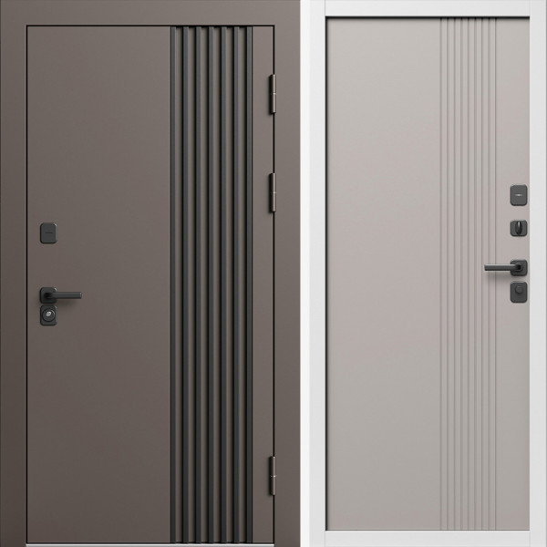 Входная дверь Termo-Door Фортис Ral 8019 - Белый Короб Изнутри Страйп Капучино