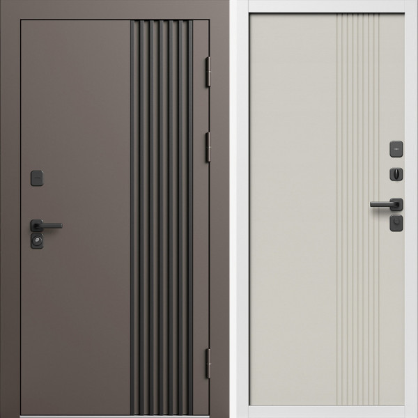 Входная дверь Termo-Door Фортис Ral 8019 - Белый Короб Изнутри Страйп Слоновая Кость