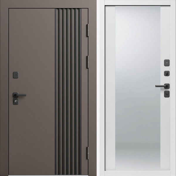 Входная дверь Termo-Door Фортис Ral 8019 - Белый Короб Изнутри Зеркало белый софт
